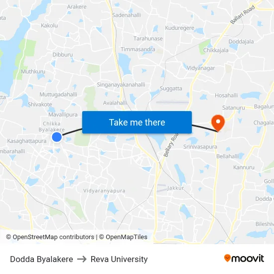 Dodda Byalakere to Reva University map
