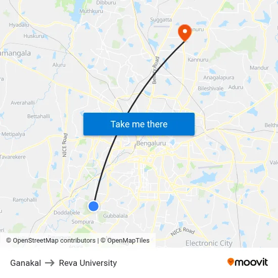 Ganakal to Reva University map