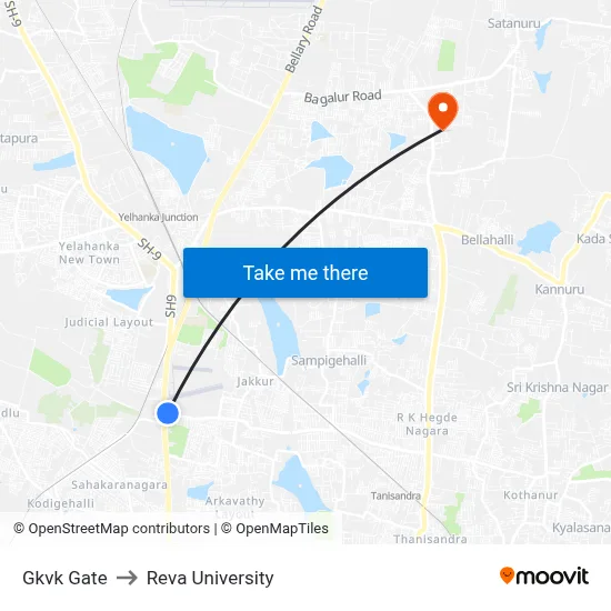 Gkvk Gate to Reva University map