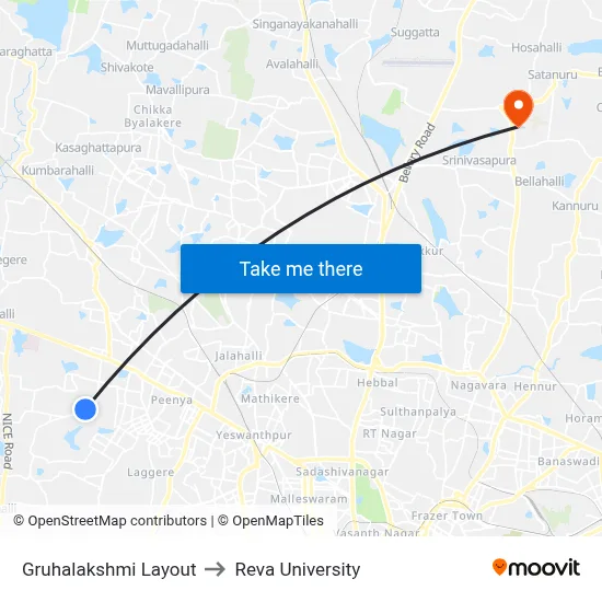 Gruhalakshmi Layout to Reva University map