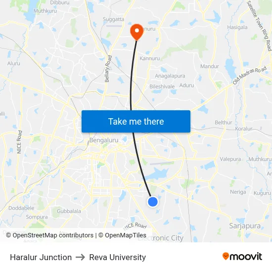 Haralur Junction to Reva University map