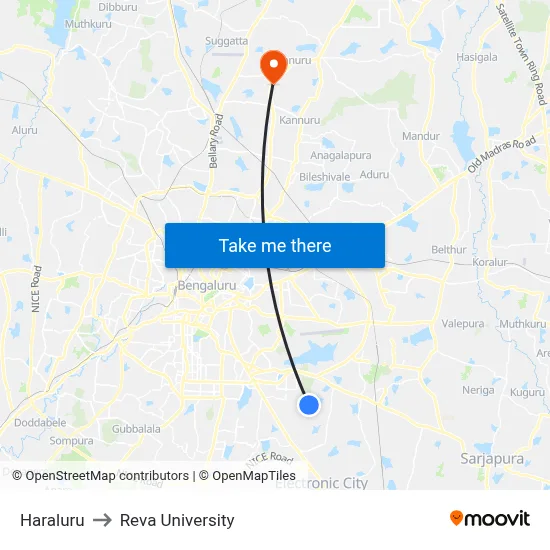 Haraluru to Reva University map