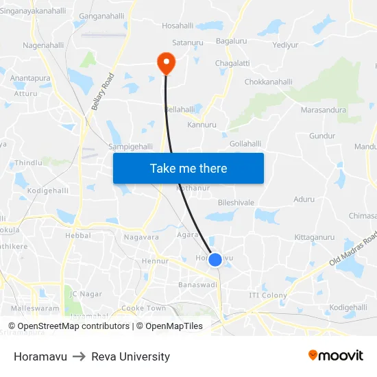 Horamavu to Reva University map