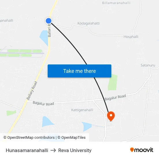 Hunasamaranahalli to Reva University map