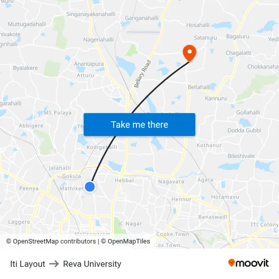 Iti Layout to Reva University map