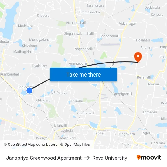 Janapriya Greenwood Apartment to Reva University map
