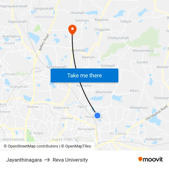 Jayanthinagara to Reva University map