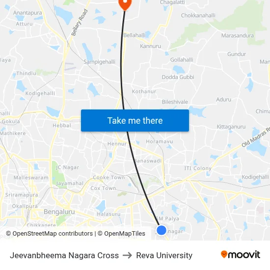 Jeevanbheema Nagara Cross to Reva University map