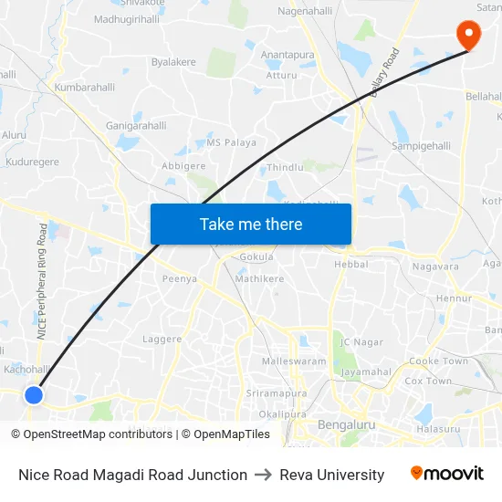 Nice Road Magadi Road Junction to Reva University map