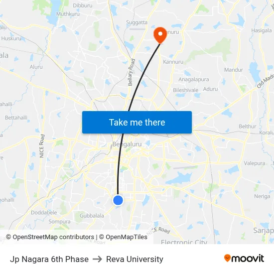 Jp Nagara 6th Phase to Reva University map