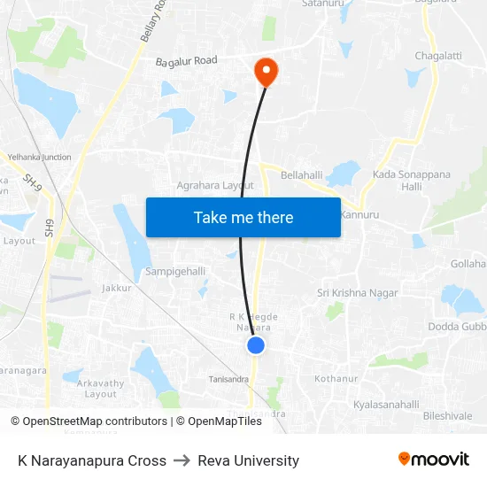 K Narayanapura Cross to Reva University map