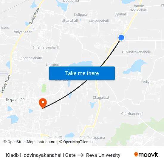 Kiadb Hoovinayakanahalli Gate to Reva University map