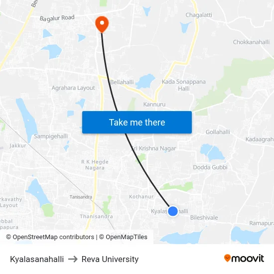 Kyalasanahalli to Reva University map