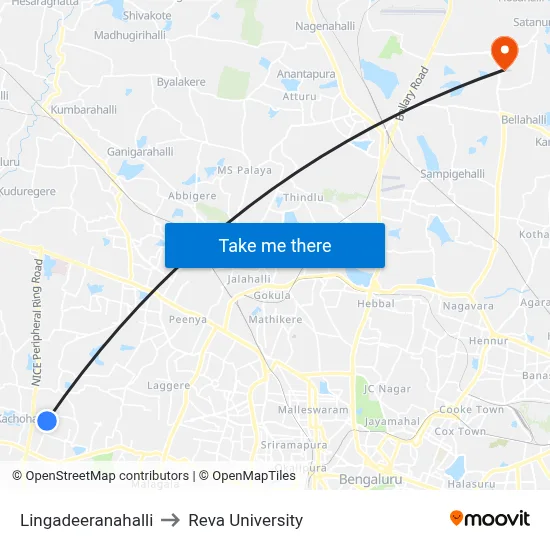 Lingadeeranahalli to Reva University map