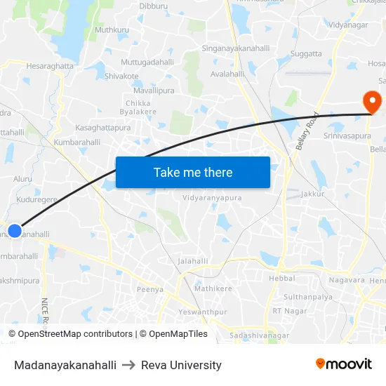 Madanayakanahalli to Reva University map