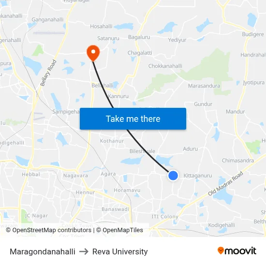 Maragondanahalli to Reva University map