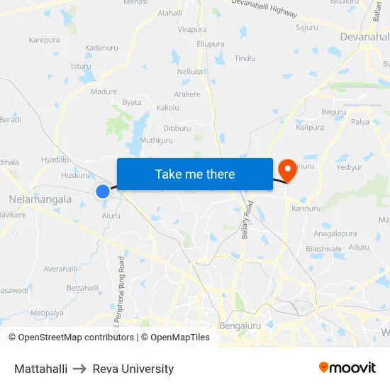 Mattahalli to Reva University map
