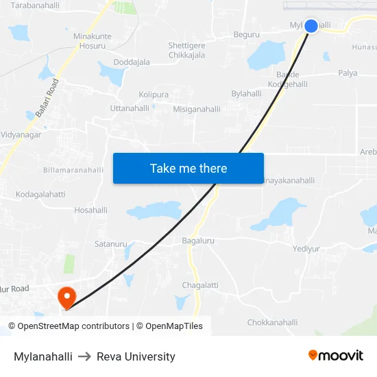 Mylanahalli to Reva University map