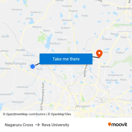 Nagaruru Cross to Reva University map
