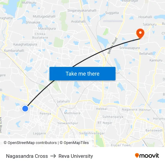 Nagasandra Cross to Reva University map