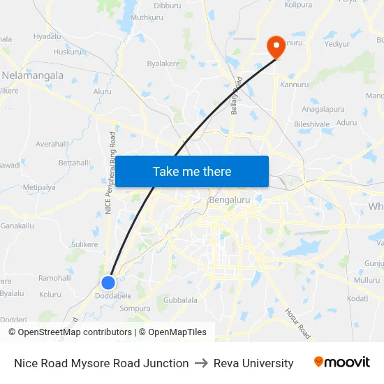 Nice Road Mysore Road Junction to Reva University map