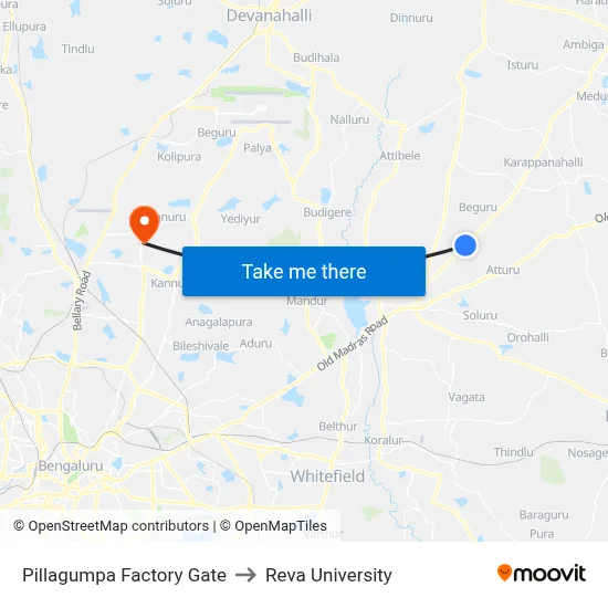 Pillagumpa Factory Gate to Reva University map
