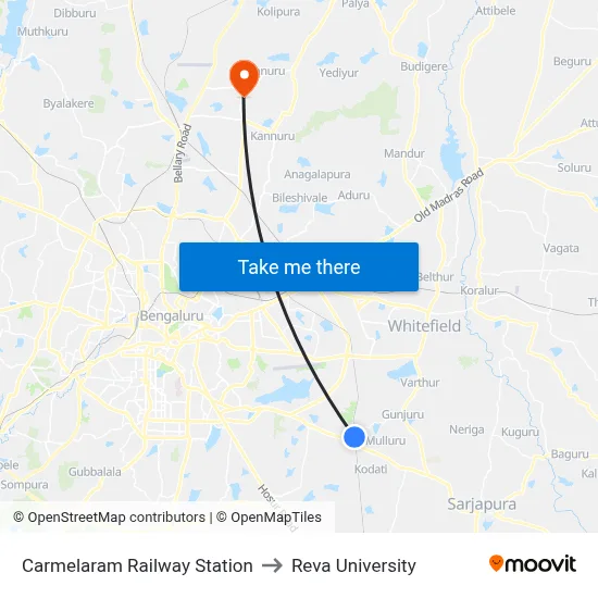 Carmelaram Railway Station to Reva University map