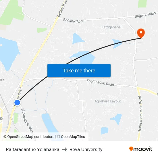 Raitarasanthe Yelahanka to Reva University map