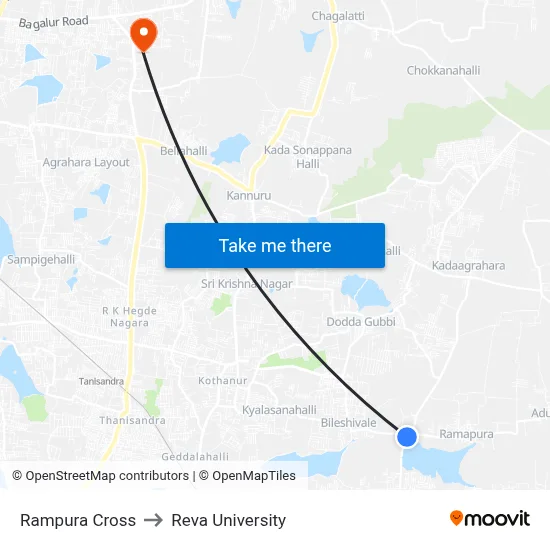 Rampura Cross to Reva University map