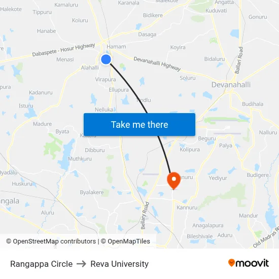 Rangappa Circle to Reva University map