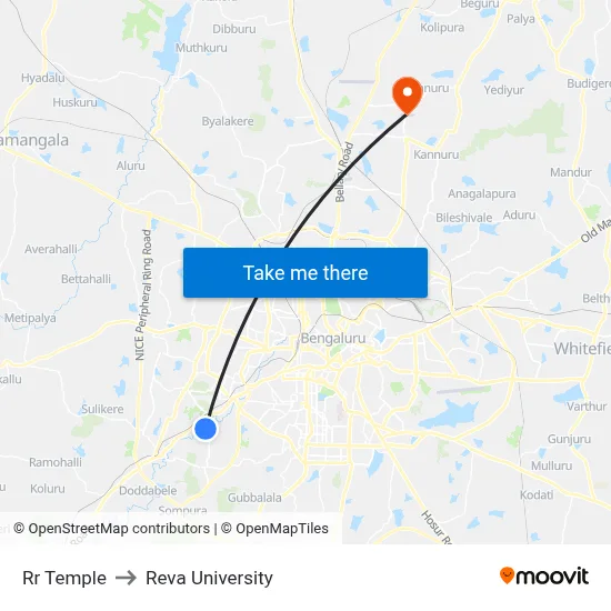 Rr Temple to Reva University map