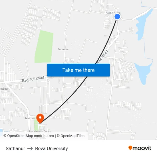Sathanur to Reva University map