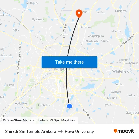 Shiradi Sai Temple Arakere to Reva University map