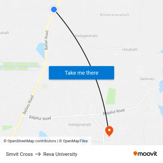 Smvit Cross to Reva University map