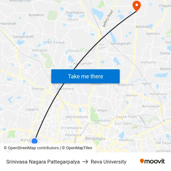 Srinivasa Nagara Pattegarpalya to Reva University map
