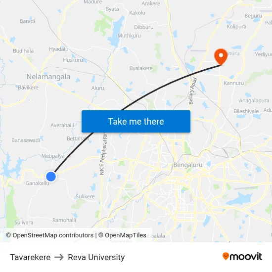 Tavarekere to Reva University map