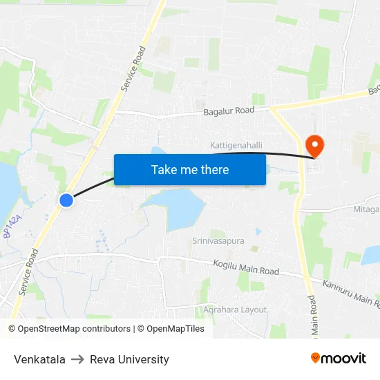 Venkatala to Reva University map