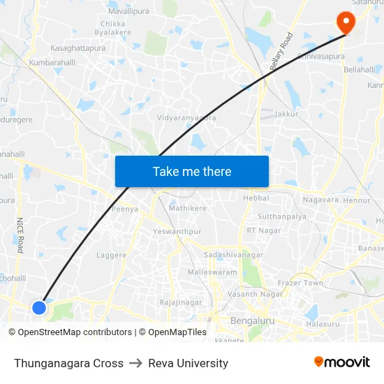 Thunganagara Cross to Reva University map