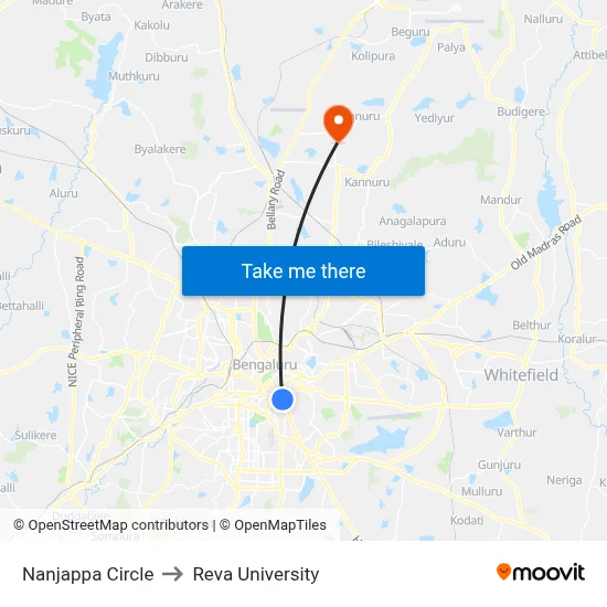 Nanjappa Circle to Reva University map