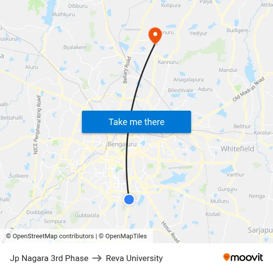 Jp Nagara 3rd Phase to Reva University map