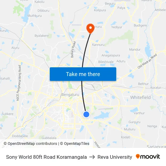 Sony World 80ft Road Koramangala to Reva University map