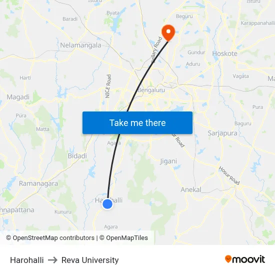 Harohalli to Reva University map