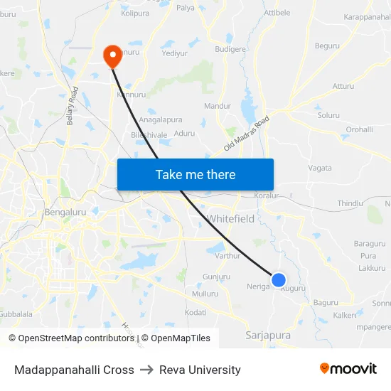 Madappanahalli Cross to Reva University map