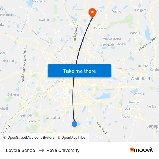 Loyola School to Reva University map
