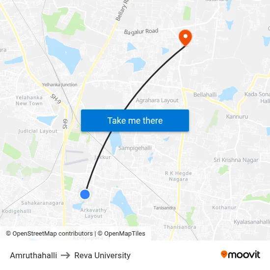 Amruthahalli to Reva University map