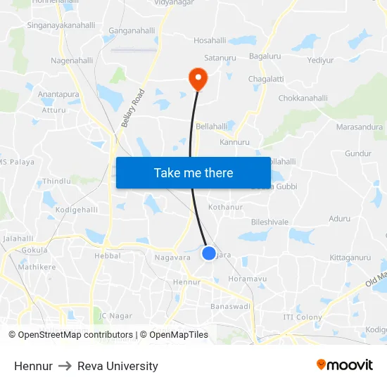 Hennur to Reva University map