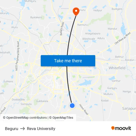 Beguru to Reva University map