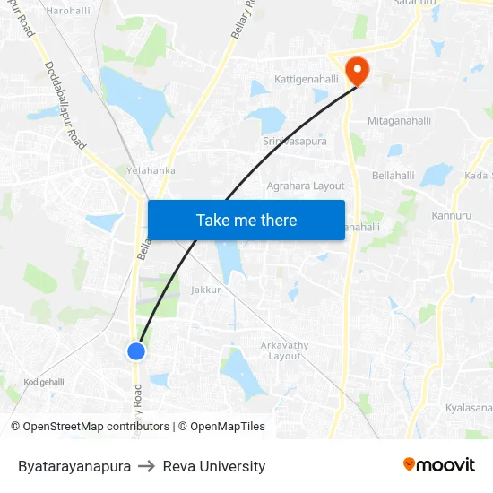 Byatarayanapura to Reva University map