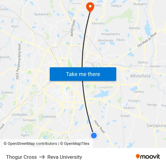 Thogur Cross to Reva University map