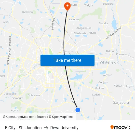 E-City - Sbi Junction to Reva University map